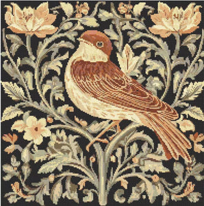 William Morris Style Sparrow and Botanicals Cross Stitch Sewing Modern Embroidery Pattern Artwork Art Needlework Embroidery Cottagecore Bird