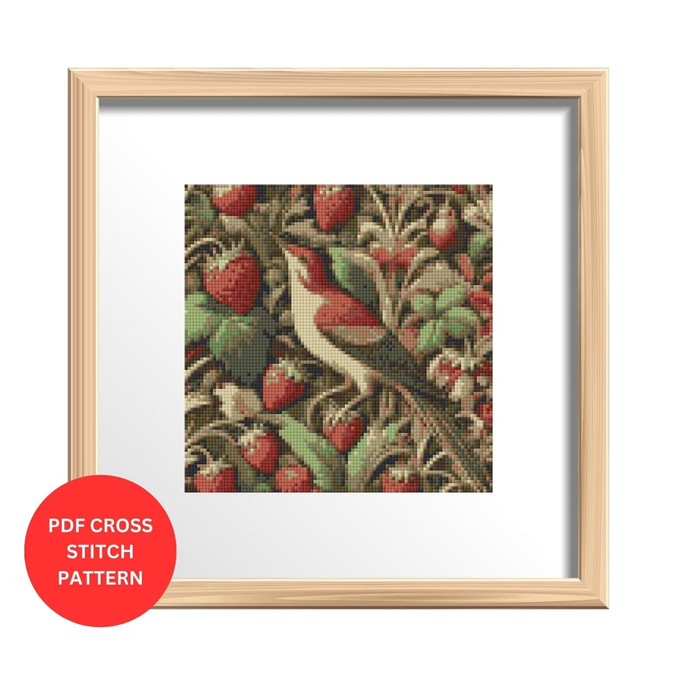 William Morris Inspired Strawberry Thief Cross Stitch Pattern | Digital PDF File for DIY Crafting