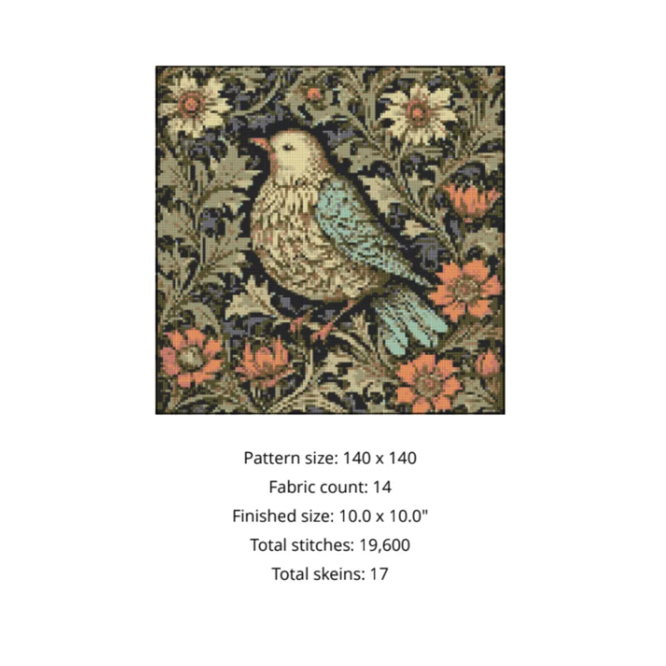 William Morris Birds wallpaper Floral Design Cross Stitch Pattern Morris Cross Stitch Pdf Famous Painting Floral Embroidery