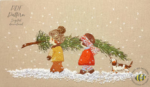 Christmas Tree Hand Embroidery Pattern - Christmas Pdf Embroidery Pattern - Christmas Children and Tree (PDF Pattern)