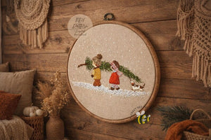 Christmas Tree Hand Embroidery Pattern - Christmas Pdf Embroidery Pattern - Christmas Children and Tree (PDF Pattern)